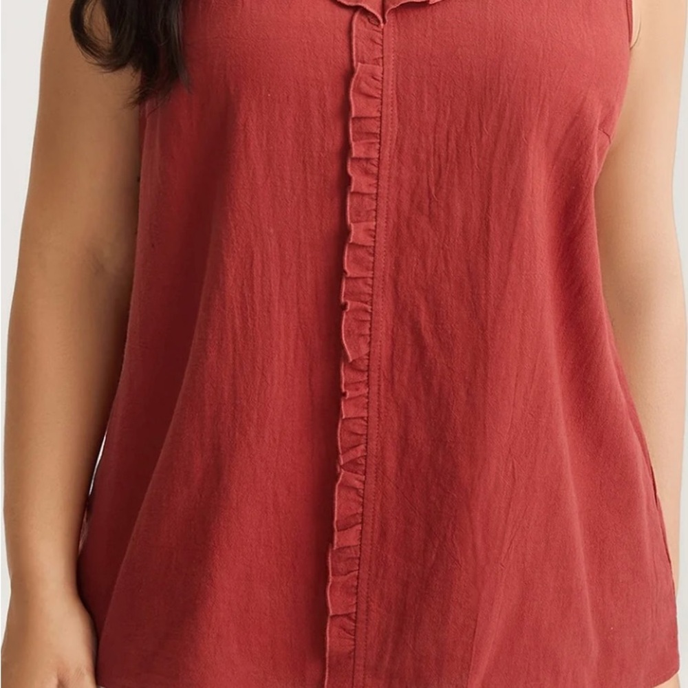 BloomChic Ruffle Trim Sleeveless Blouse - Deep Red